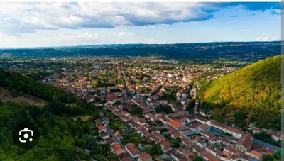 an aerial view of a city with a hill at Le Coeur de Négrin in Mazamet