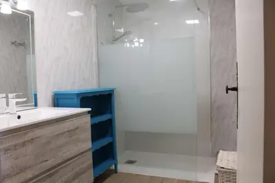 a bathroom with a shower and a sink and a shower at Maison 3 pièces mezzanine PORT LA NOUVELLE PN360-013 in Port-la-Nouvelle