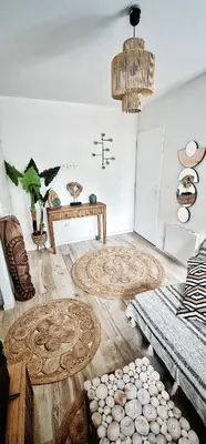 a living room with a couch and a table at N1-Terrasse - Barbacane - Pieds Cité - Clime Mobile in Carcassonne