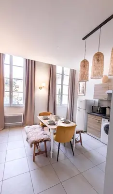 a kitchen with a table and chairs in a room at Le Nayrac l Hypercentre l Parking privé in Castres
