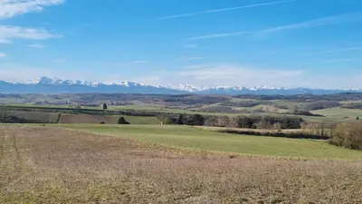 a view of the mountains from a field at L'Orchidée chambres d'hôtes in Hounoux