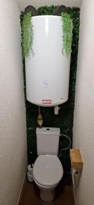 a bathroom with a toilet with a green wall at Gruissan Maison familiale 2 à 6 personnes - 3 chambres et 2 SDB ! in Gruissan