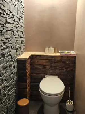 a bathroom with a toilet and a stone wall at Maison Lauraguais cosy jardin brasero, vue étoilée in Saint-Paulet