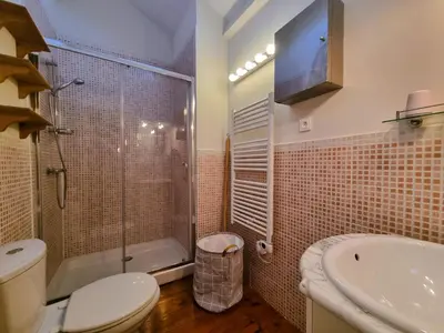a bathroom with a toilet and a shower and a sink at Belle Bize in Bize-Minervois