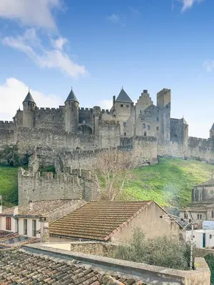 a large castle sitting on top of a hill at T2 Cosy Vue Sur La Cité in Carcassonne