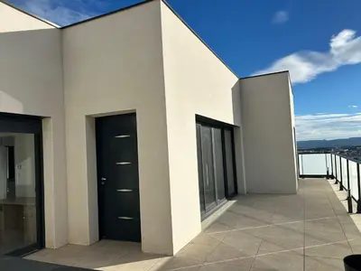 a white building with two doors on a balcony at Instant villa Serenity - 8 people with a view in Narbonne