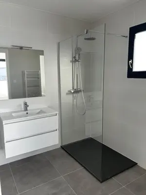a bathroom with a shower and a sink at Instant villa Serenity - 8 people with a view in Narbonne