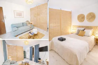 a bed with two pillows on it in a room at Les Cèdres - grand studio - neuf in Castres