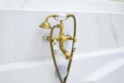 a brass shower head with a hose at le RAMOND in Carcassonne