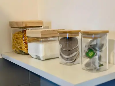 three jars of food sitting on a counter at Douce parenthèse in Carcassonne