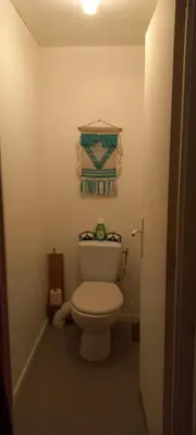 a bathroom with a white toilet in a room at Maison calme in Payrin-Augmontel
