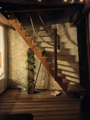 a staircase in a room with a plant growing under it at Cœur d 'amande in Narbonne