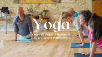 a group of people doing yoga in a yoga class at Lodge milieu - Piscine privée Terrasse - in Roquetaillade