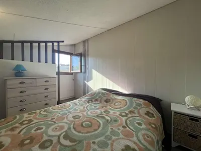 a bedroom with a bed and a dresser at Pavillon confort avec parking et piscine collective - GN180-057 in Gruissan