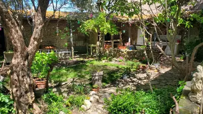 a garden in front of a house with plants at La Concha 1 in Conques-sur-Orbiel