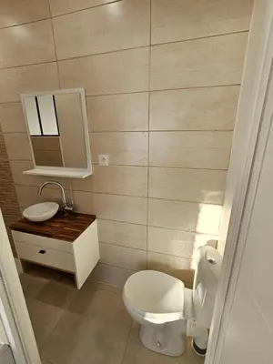 a bathroom with a toilet and a sink and a mirror at Evasion balneo in Narbonne