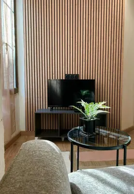 a living room with a tv and a coffee table at La tavernne de Balaach Clim Wifi Cozy in Carcassonne