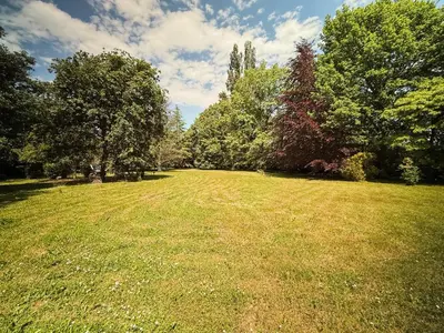 a large field of grass with trees in the background at La petite maison au grand parc in Rieux-de-Pelleport