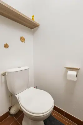 a bathroom with a white toilet in a room at Loft Sénéchal - Rare Elegance in Carcassonne