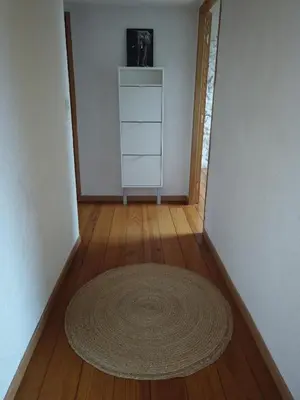 a hallway with a rug on a wooden floor at La Galinette Family Loft in Sigean
