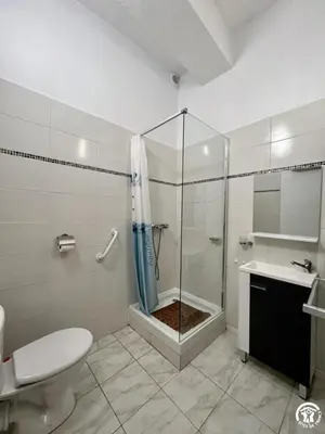 a bathroom with a shower and a toilet and a sink at Chez madou in Roquefort-des-Corbières