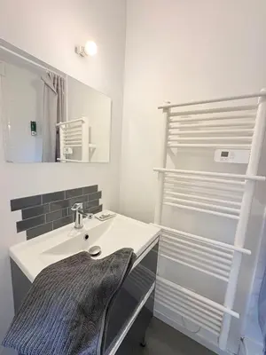 a bathroom with a sink and a mirror at Le Faubourg in Pamiers