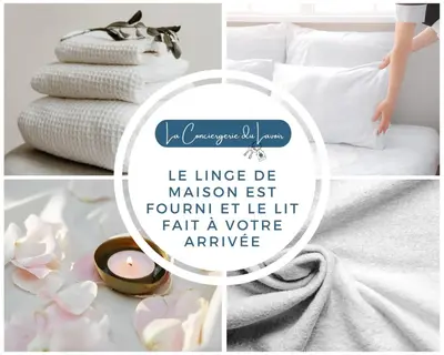 a collage of photos with a bed and towels at - L'Evasion - Vue panoramique in Gruissan