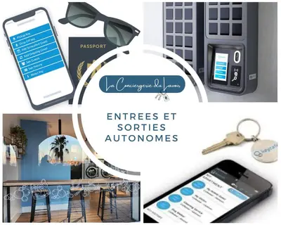 a collage of photos with a cell phone and a cell at - L'Evasion - Vue panoramique in Gruissan