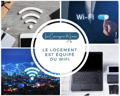 a collage of photos with a laptop and a city at - L'Evasion - Vue panoramique in Gruissan