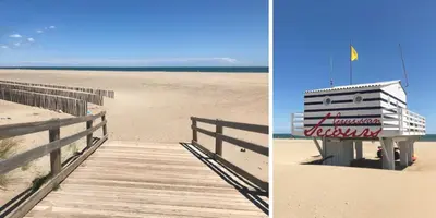 a boardwalk on the beach next to a beach house at Rez de jardin climatisé avec grande terrasse in Gruissan