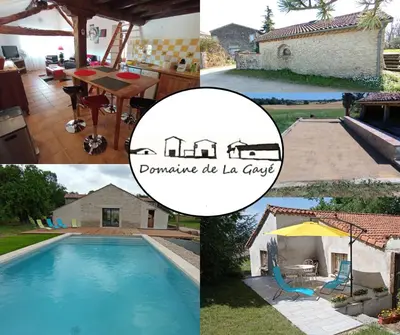 a collage of pictures of a swimming pool and a house at La maison au bout de l'allée in Carbes