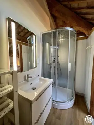 a bathroom with a shower and a sink at La ruche in Durban-Corbières