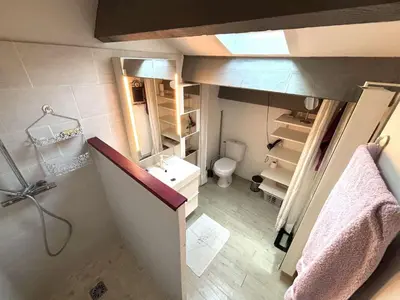 a small bathroom with a sink and a toilet at Maison 8 couchages - Port la Nouvelle - PN000-048 in Port-la-Nouvelle