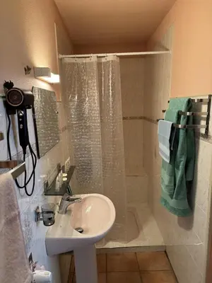 a bathroom with a sink and a shower at Appartement Centre Ville in Mirepoix