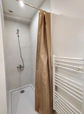 a bathroom with a shower and a toilet at Le Nid du Pont Neuf in Pamiers