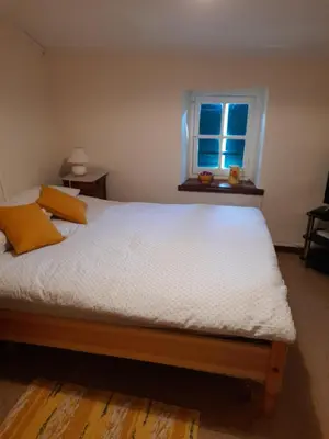 a bed in a bedroom with a window at Les Citronniers in Belvianes-et-Cavirac