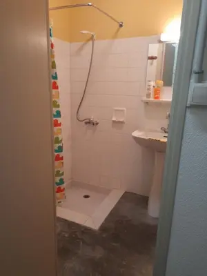 a bathroom with a shower and a sink at Les Citronniers in Belvianes-et-Cavirac