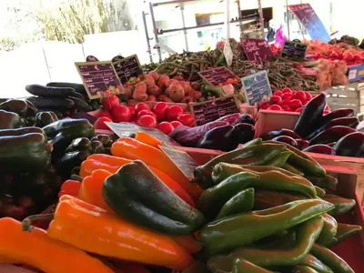 a display of vegetables for sale at a market at Studio 3 pers à Gruissan - Vue Port - Parking - Climatisation Mobile - FR-1-796-89 in Gruissan