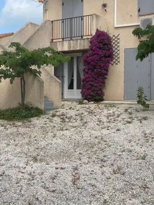a house with a purple bush on the side of it at L'esprit Garrigue Caves in Caves