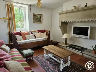 a living room with a couch and a fireplace at La surprise des jumelles in Castres