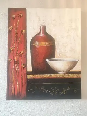 a painting of a vase and a bowl on a table at Appartement exceptionnel Bastide St Louis in Carcassonne
