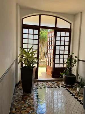 an open door with two potted plants in a hallway at Aux 138 in Carcassonne