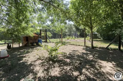 a park with a swing set and trees at La cajole in Montgaillard-Lauragais