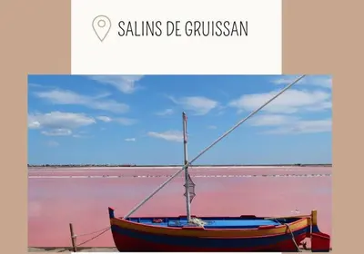 a boat sitting on the beach with pink water at Maison Pagnol in Pépieux