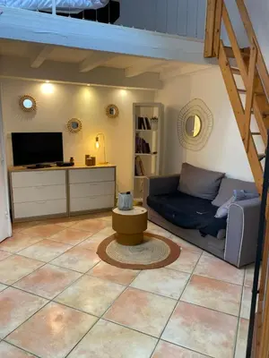 a living room with a couch and a table at La Tiny House YourHostHelper in Narbonne
