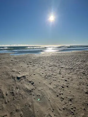 a sandy beach with the ocean in the background at Appart Gwen in Gruissan