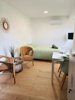 a bed with a green comforter in a bedroom at Studio Proche Gare & Centre Ville in Castres