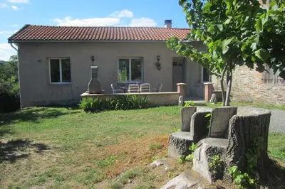 a small house with a yard with a house at Maison Au Milieu De La Foret in Labastide-Rouairoux