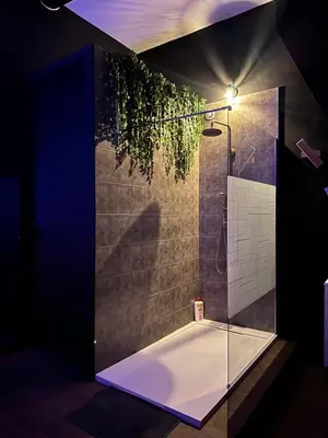a bathroom with a bath tub with a plant at Love room Narbonnaise in Narbonne