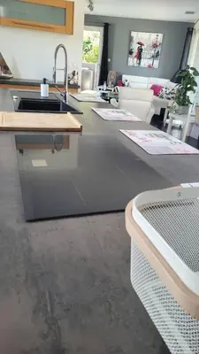 a kitchen with a sink and a counter at Villa Jade in Lasserre-de-Prouille